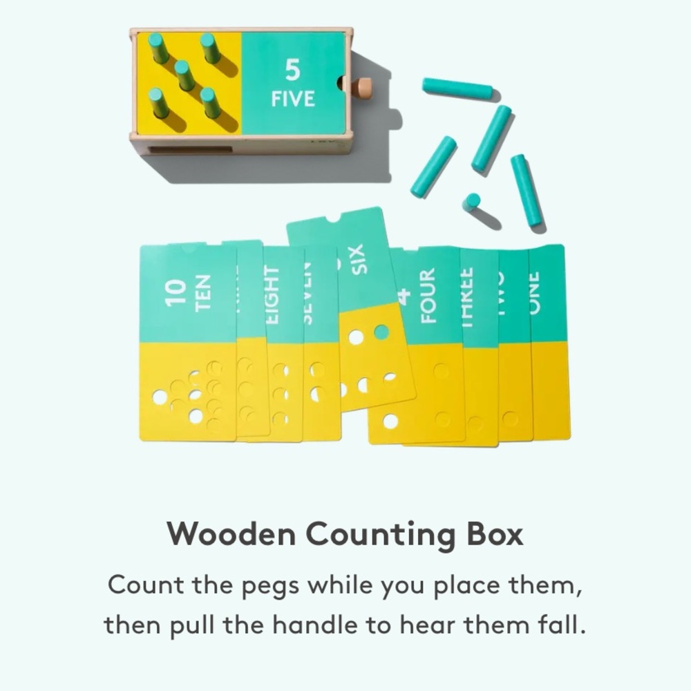 Lovevery Wooden Counting Box with Green and Yellow Cards / VGUC